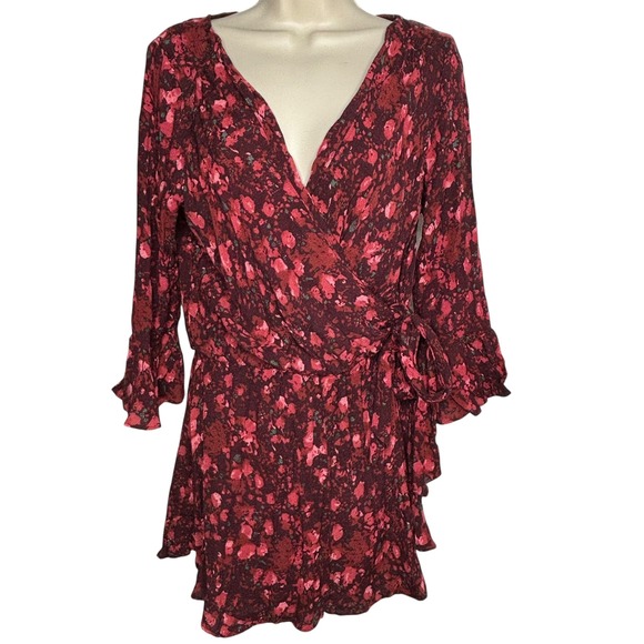 Free People Womens Floral All The Right Romper Half Sleeve V Neck Size Large - Picture 1 of 15